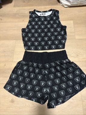 NFL Raiders Black Logo Sleep crop tank and high waisted shorts - SET